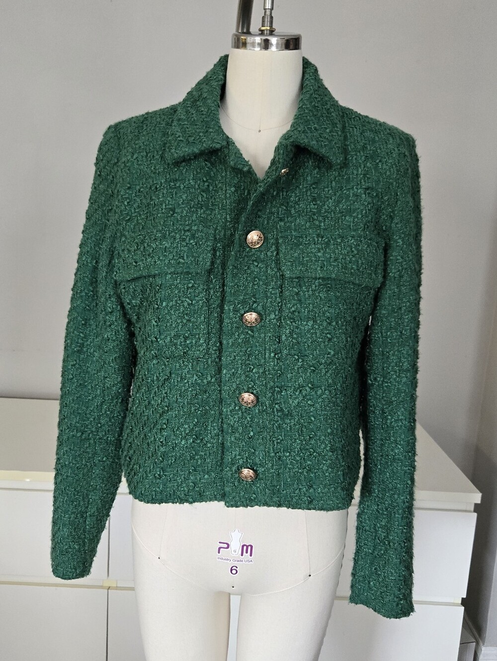 Rachel Zoe Emerald Green Bouclé Button Jacket